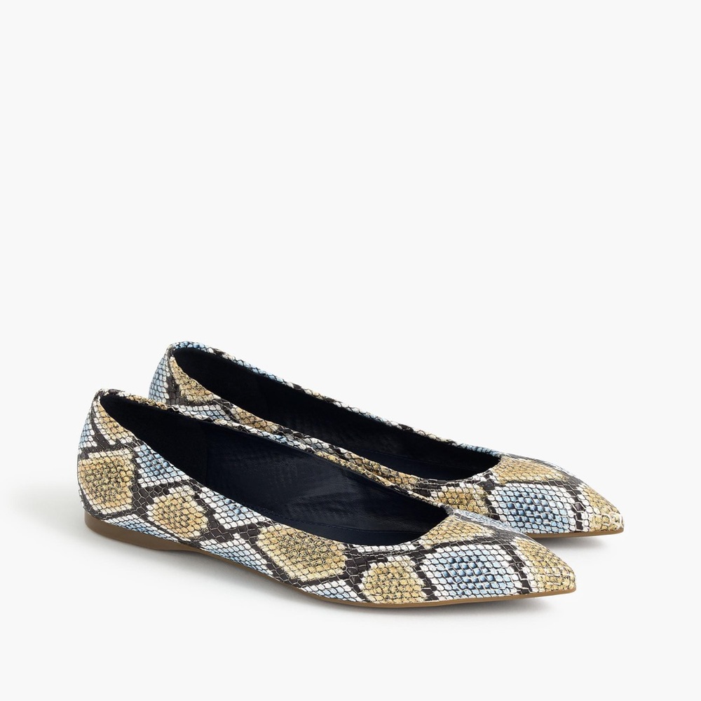 JCrew Point ballet flats, snake pattern NWOT